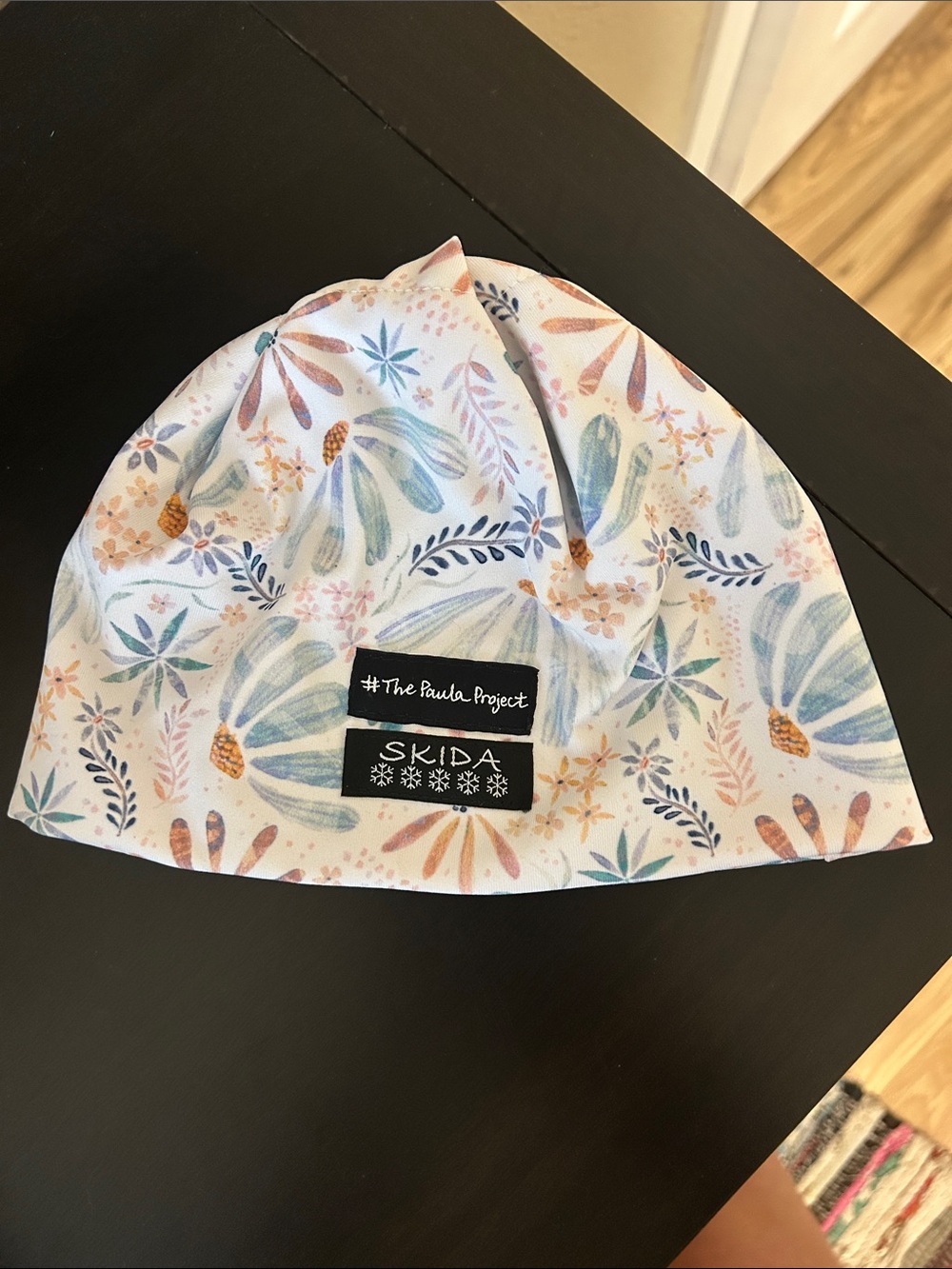 Kids Skida Floral Beanie Hat in Pastel Blue & Peach